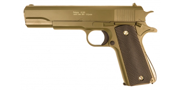 Пистолет софтэйр Galaxy G.13G пружинный,зеленый, клб.: 6 мм. (Colt 1911)