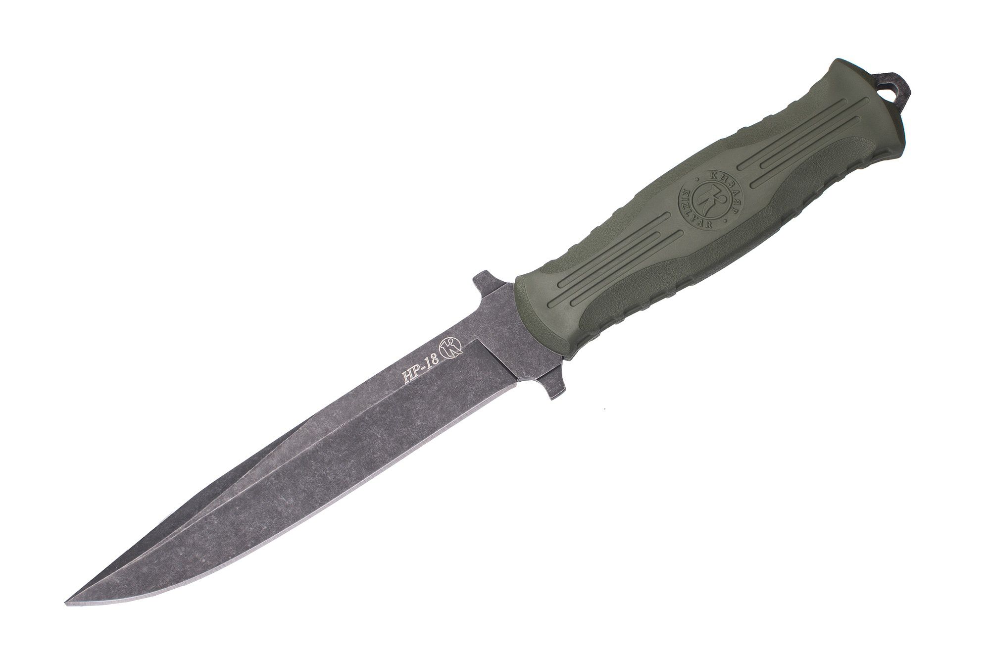 Нож НР-18 AUS-8, (клинок-стоунвош черный, рукоять-эластрон, ножны-плс (014306) (ПП)