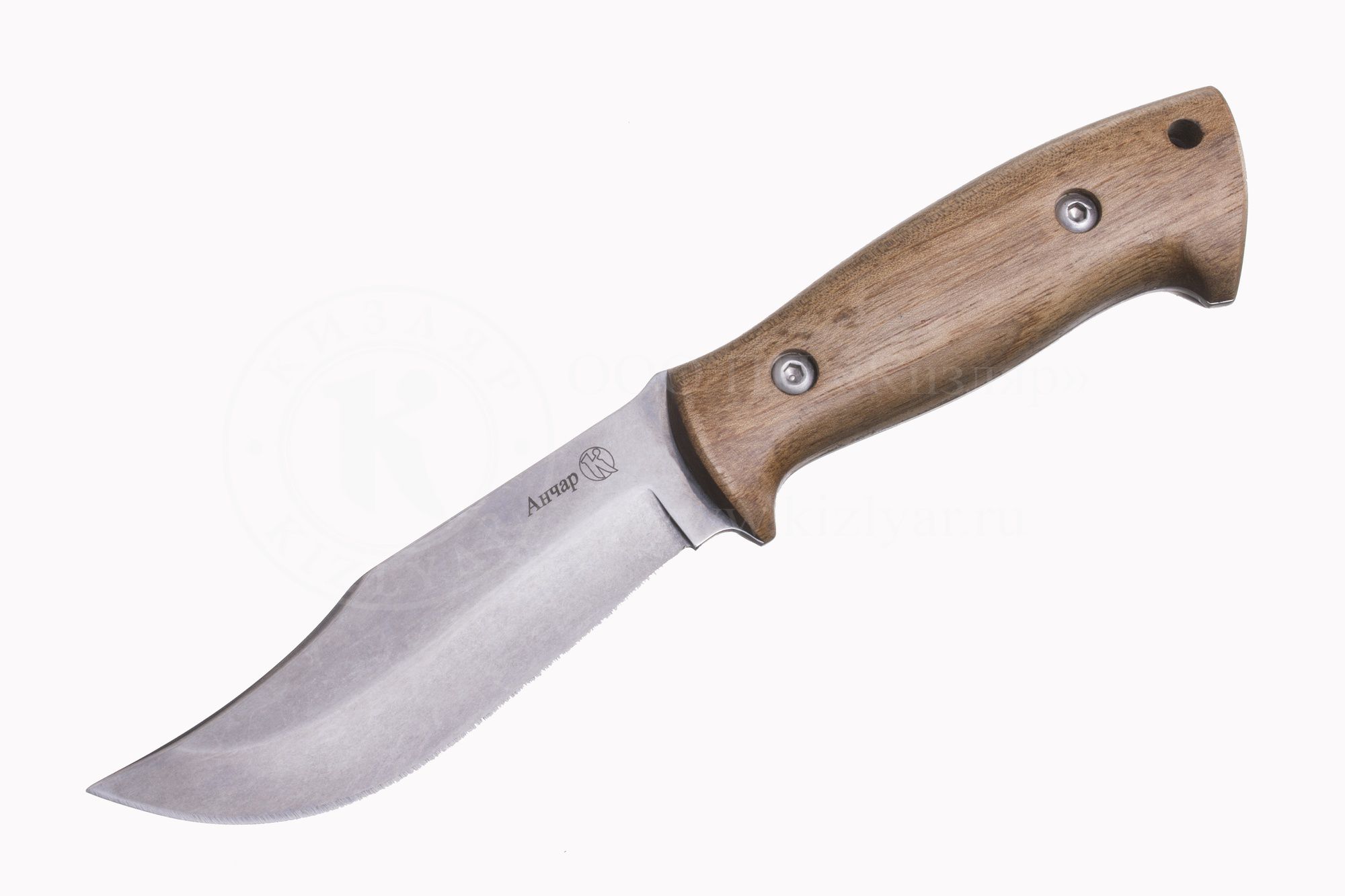 Нож Анчар AUS-8, клинок-стоунвош серый, рукоять-дерево, ножны-кожа (015101) (ПП)