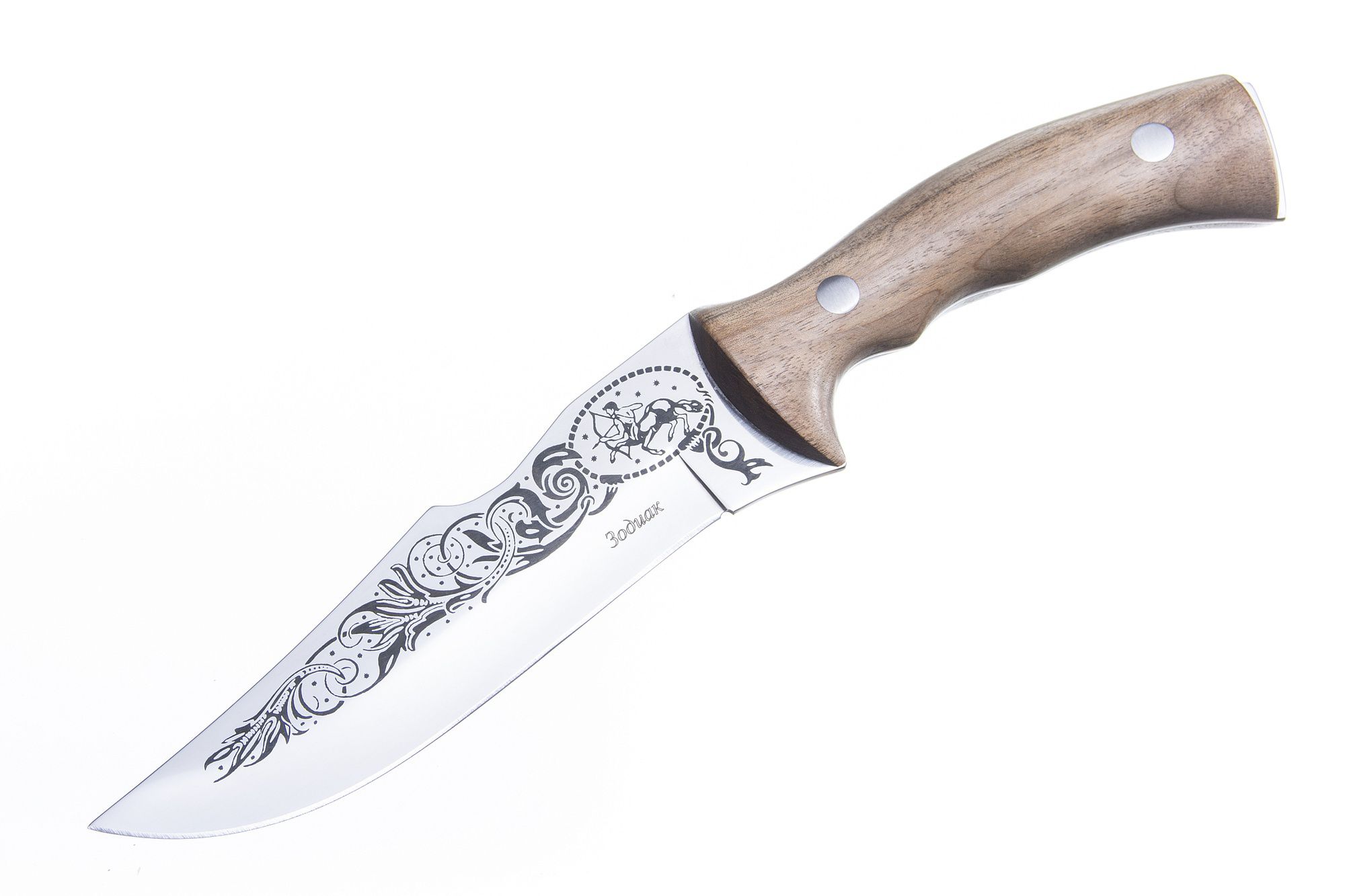Нож Зодиак AUS-8, клинок-полировка, рукоять-дерево, ножны-кожа (011101) (ПП)