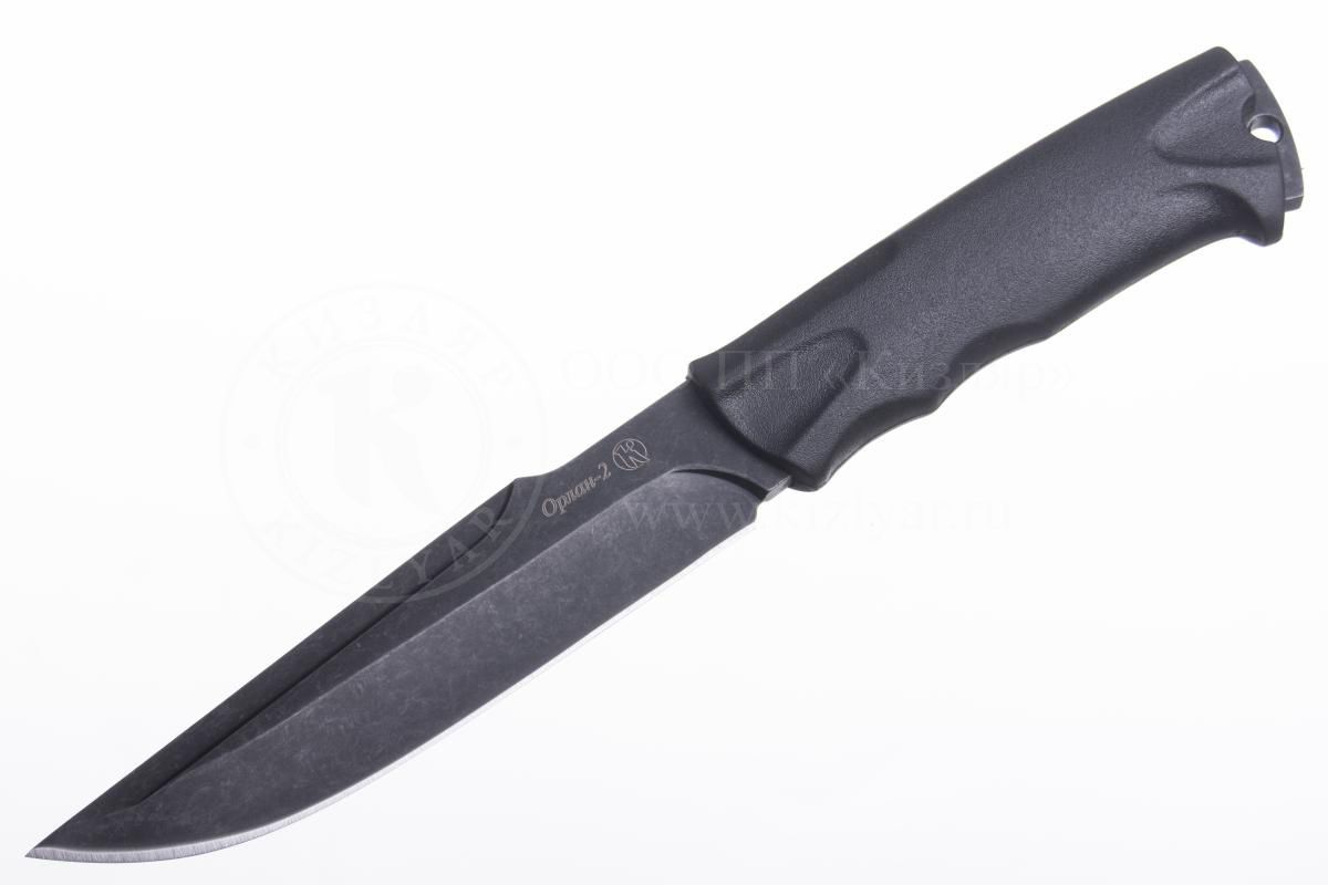 Нож Орлан-2 AUS-8, (клинок-стоунвош черный, рукоять-эластрон, ножны-кожа/плс (014302) (ПП)