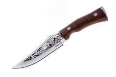 Нож Клык-2 AUS-8, клинок-полировка, рукоять-дерево, ножны-кожа (011101) (ПП)