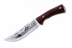 Нож Рыбак-2 AUS-8, клинок-полировка, рукоять-дерево, ножны-кожа (011101) (ПП)