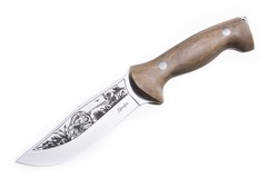 Нож Дрофа AUS-8, клинок-полировка, рукоять-дерево, ножны-кожа (011101) (ПП)