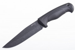 Нож Линь AUS-8, (клинок-стоунвош черный, рукоять-эластрон, ножны-кожа (014301) (ПП)